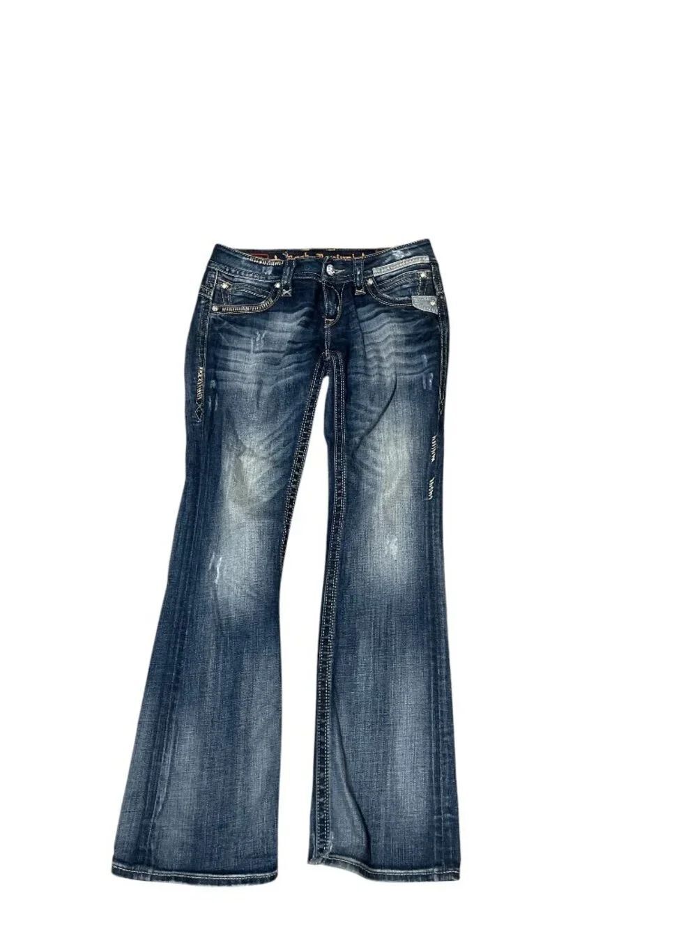 Rock Revival Gwen Bootcut Denim Blue Jeans Distressed Flap Pockets Women's 28